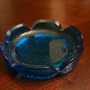 Vintage 1975 Anchor Hocking Lotus Ashtray laser blue art glass